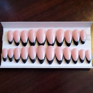 Pink and Black French Tip Press-On Nails